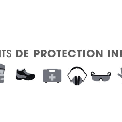 Illustration d'équipements de protection individuelle (EPI) : casque, gants, lunettes, chaussures et harnais, pour un guide complet sur leur usage