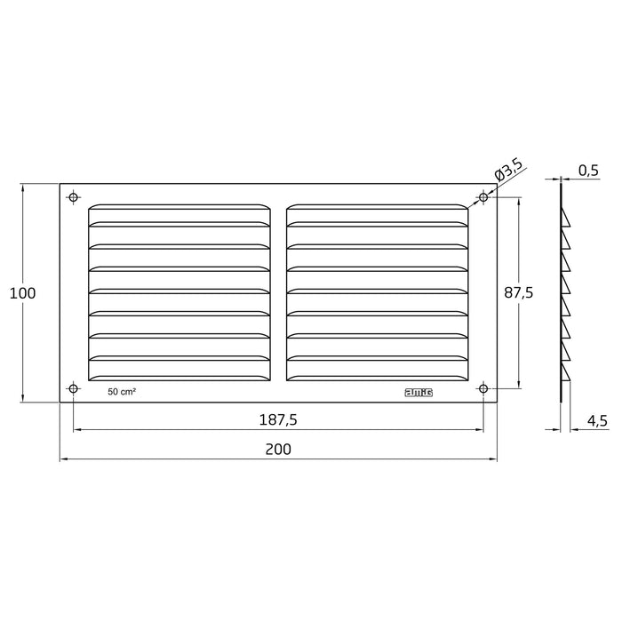 Grille de ventilation en aluminium 100x200 finition or AMIG20197