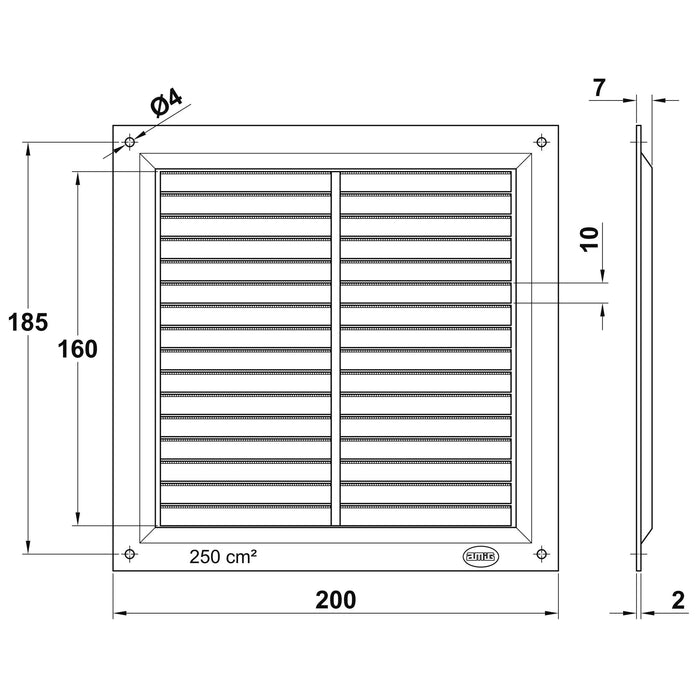 Grille d'aération blanche 200 x 200 mm en ABS + moustiquaire AMIG23033