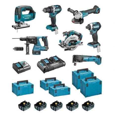 Ensemble de 7 machines 18V + 5 batteries + 5 Makpac  DLX7014PTJ MAKITA