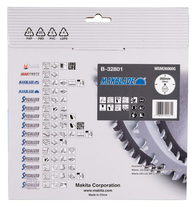 Lames carbure ''Makblade'' Bois, pour scies radiales et à onglets - B-32801 Makita