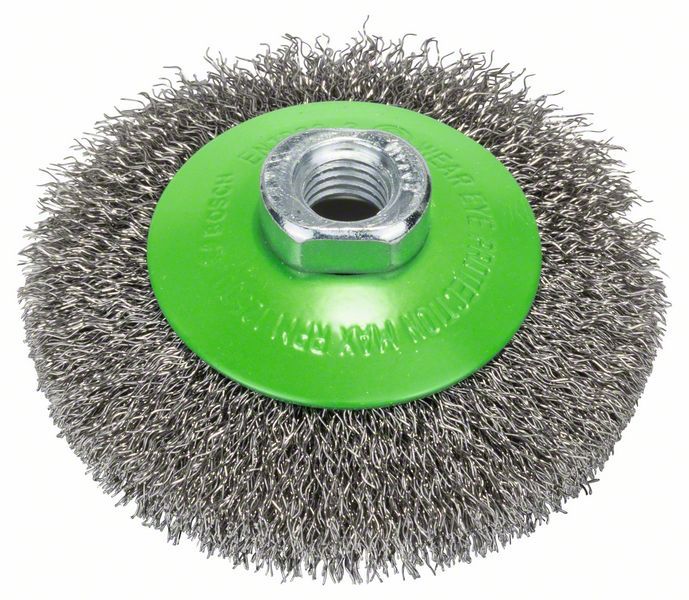 Brosse conique 100 mm à fils d'inox ondulés Bosch 2608622108