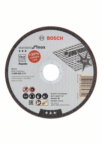 Disque à tronçonner à moyeu plat Standard for Inox - Rapido Bosch 2608603171