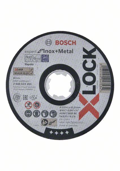 Disques à tronçonner droits X-LOCK Expert for Inox+Metal 115x1x22,23 mm Bosch 2608619263