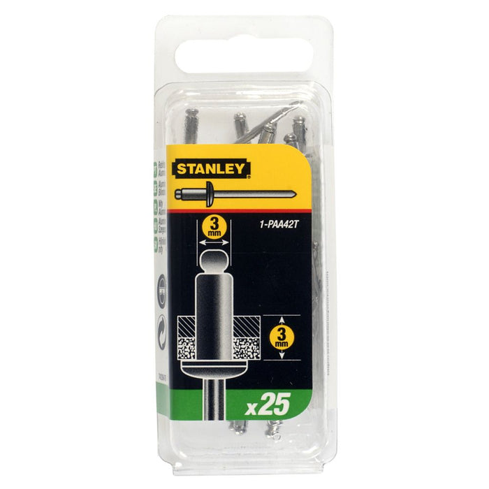 Rivet Aluminium - En Boite COURT - 3 mm x 3 (x 25 pcs) Stanley 1-PAA42T