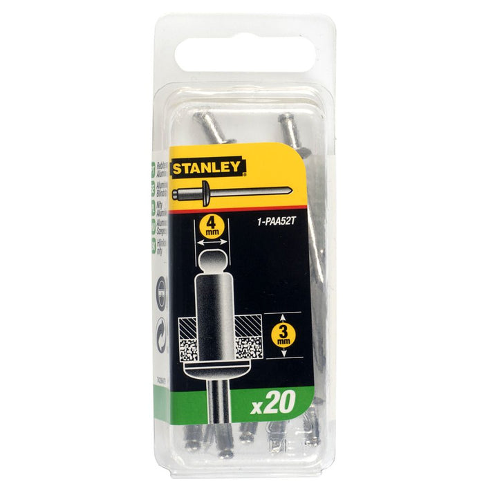 Rivet Aluminium - En Boite COURT - 4 mm x 3 (x 20 pcs) Stanley 1-PAA52T