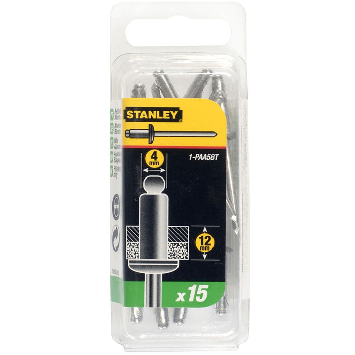 Rivet Aluminium - En Boite LONG - 4 mm x 12,7 (x 15 pcs) Stanley 1-PAA58T