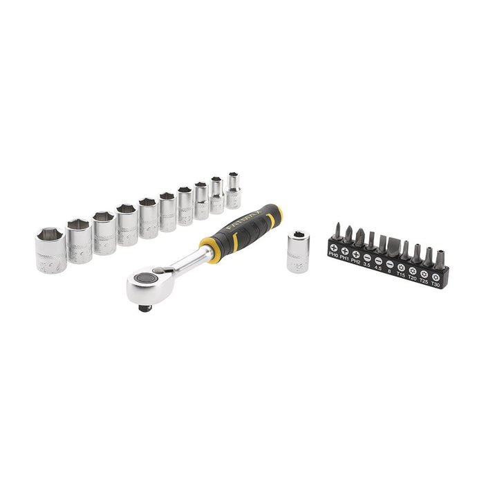 Cliquet 120 Dents 1/4" Fatmax + 10 Douilles + 10 Embouts + Porte-Embout  22 Pcs  Stanley FMMT82679-0