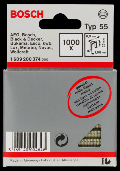 1000 Agrafes Resinees 23X6,0mm N°55 Bosch 1609200374