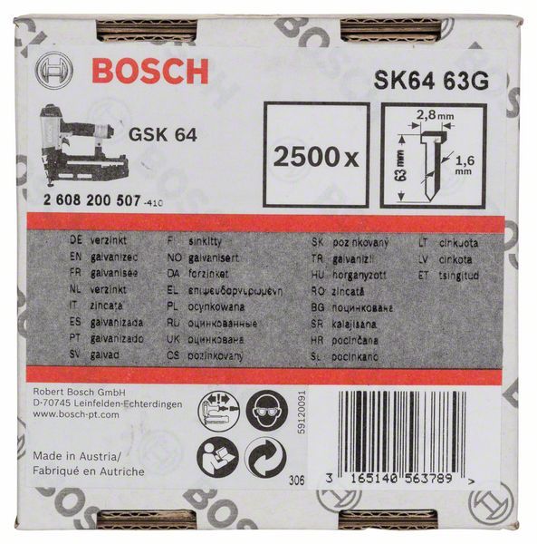 2500 Pointes Th 16G 1,6X63 Galvanisees Bosch 2608200507