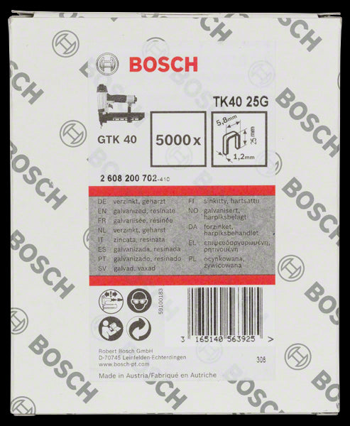 5000 Agrafes 18G 1,2X25X5,7 Galvanisees Bosch 2608200702