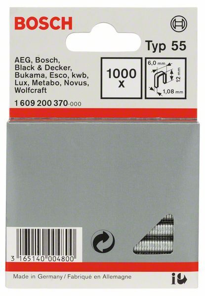 1000 Agrafes 12X6,0mm N°55 Bosch 1609200370