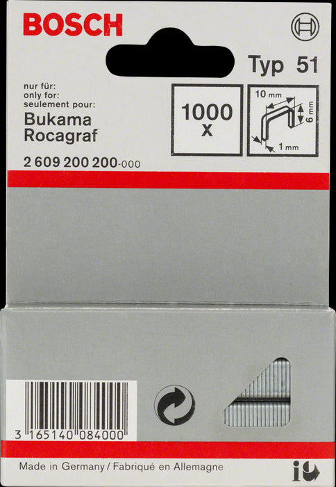 1000 Agrafes 6X10,0mm N°51 Bosch 2609200200