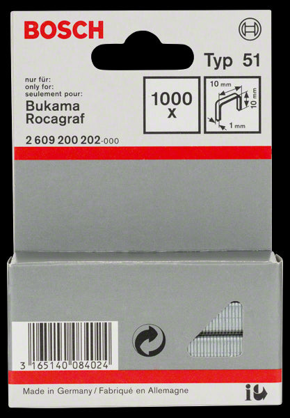 1000 Agrafes 10X10,0mm N°51 Bosch 2609200202