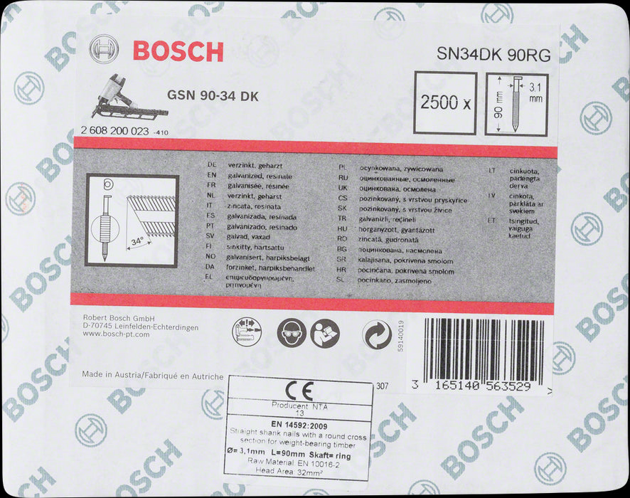 2500 Clous 34 Td 3,1X90 Galv. - Crantes Bosch 2608200023